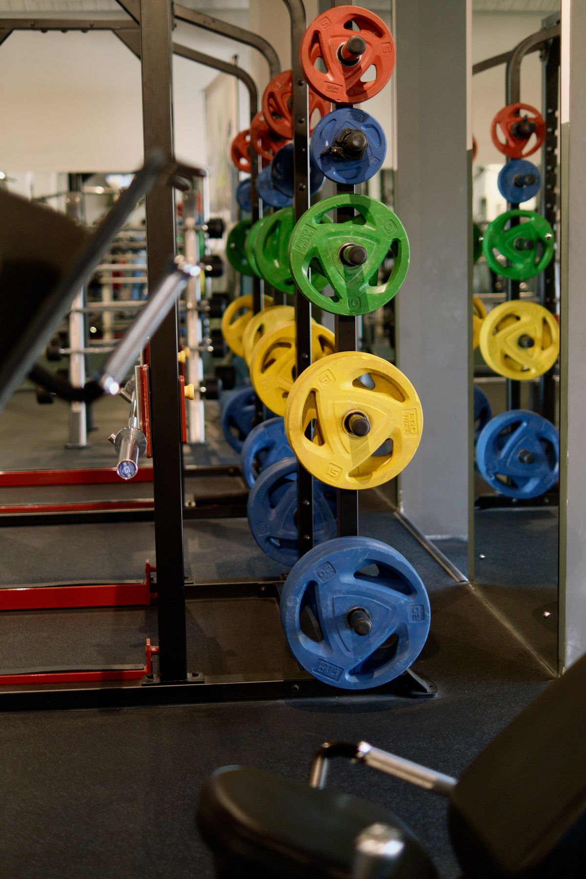 Hantelscheiben und Gewichte in einem modernen Fitnessstudio